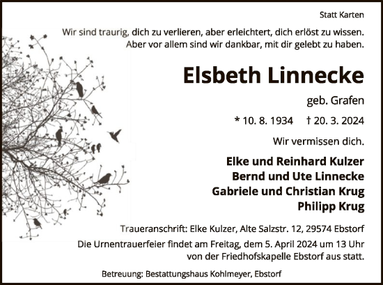 Traueranzeige von Elsbeth Linnecke von UEL